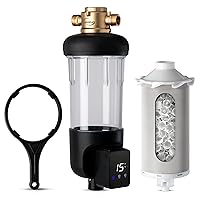 iSpring WSP50SL-ARJ Spin-Down Sediment Water Filter, Upgraded Jumbo Size, Large Capacity, Reusable with Touch-Screen Auto Flushing Module, Brass Top Clear Housing, 50 Microns