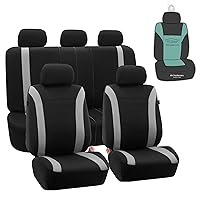 FH Group Automotive Car Seat Covers Cosmopolitan Flat Cloth Full Set Gray Seat Covers, (Airbag Compatible & Split Bench) with Gift Universal Fit Interior Accessories for Cars Trucks and SUVs