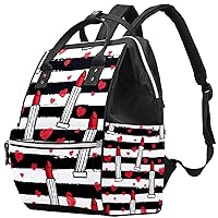 Lady Red Lipsticks Black White Stripes Diaper Bag Travel Mom Bags Nappy Backpack Large Capacity for Baby Care