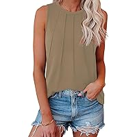 Heymiss Summer Tops for Women 2024 Tank Tops for Women Loose Fit Pleated Round Neck Sleeveless Tops S-2XL
