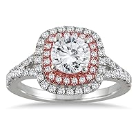 AGS Certified 1 1/2 Carat TW Diamond Halo Engagement Ring in 14K Rose and White Gold (J-K Color, I2-I3 Clarity)