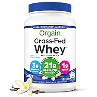 Orgain Whey Protein Powder, Vanilla Bean - 21g Grass Fed Dairy Protein, Gluten Free, Soy Free, No Sugar Added, Kosher, No Added Hormones or Carrageenan, For Smoothies & Shakes - 1.82lb