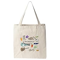 Moonlight Makers, 100% Cotton Canvas, Natural Tote Bag, Full-Color Tote, Funny Design (Nashville Collage)