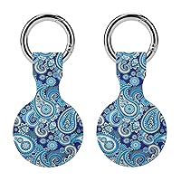 Paisley Blue Print Pattern Anti-Scratch Protective Case Cover Compatible with AirTag with Keychain 2PCS