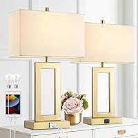 Gold Table Lamps Set of 2 with Dual USB Ports,3-Way Dimmable Touch Control Bedside Lamps,22inch Tall Modern Bedroom Table Lamp for Living Room,Nightstand LED Bulbs Included
