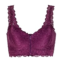 Women's Comfortable and Sexy Large Lace Lace Strap with Strap Deep V Front Zipper Bra Sports Bra Medium