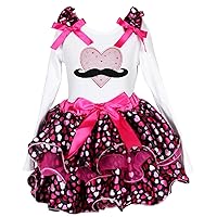 Valentine Dress Mustache Pink Heart L/s Shirt Hearts Petal Skirt Set 1-8y