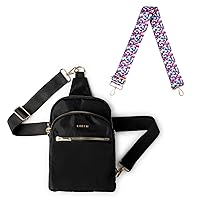 KEDZIE Roundtrip Convertible Sling Crossbody Bag (Black) & Interchangeable 2-Inch Bag Strap (Friends Forever V2)