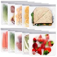 SPLF 10 Pack Reusable Sandwich Bags Dishwasher Safe, Reusable Quart Freezer Bags, Leakproof Reusable Storage Bags Silicone and Plastic Free for Marinate Meats, Cereal, Lunch, Veggies