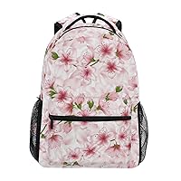 ALAZA Japanese Cherry Blossom Pink Flower Flroal Backpack Purse with Multiple Pockets Name Card Personalized Travel Laptop School Book Bag, Size M/16.9 inch