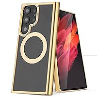 GALAPPLE Magnetic Case for Samsung Galaxy S24 Ultra 5G Case [Compatible with Magsafe] Screen&Camera Protection Translucent Matte Back Shockproof Phone Cover for Galaxy S23 Ultra 6.8'',Gold
