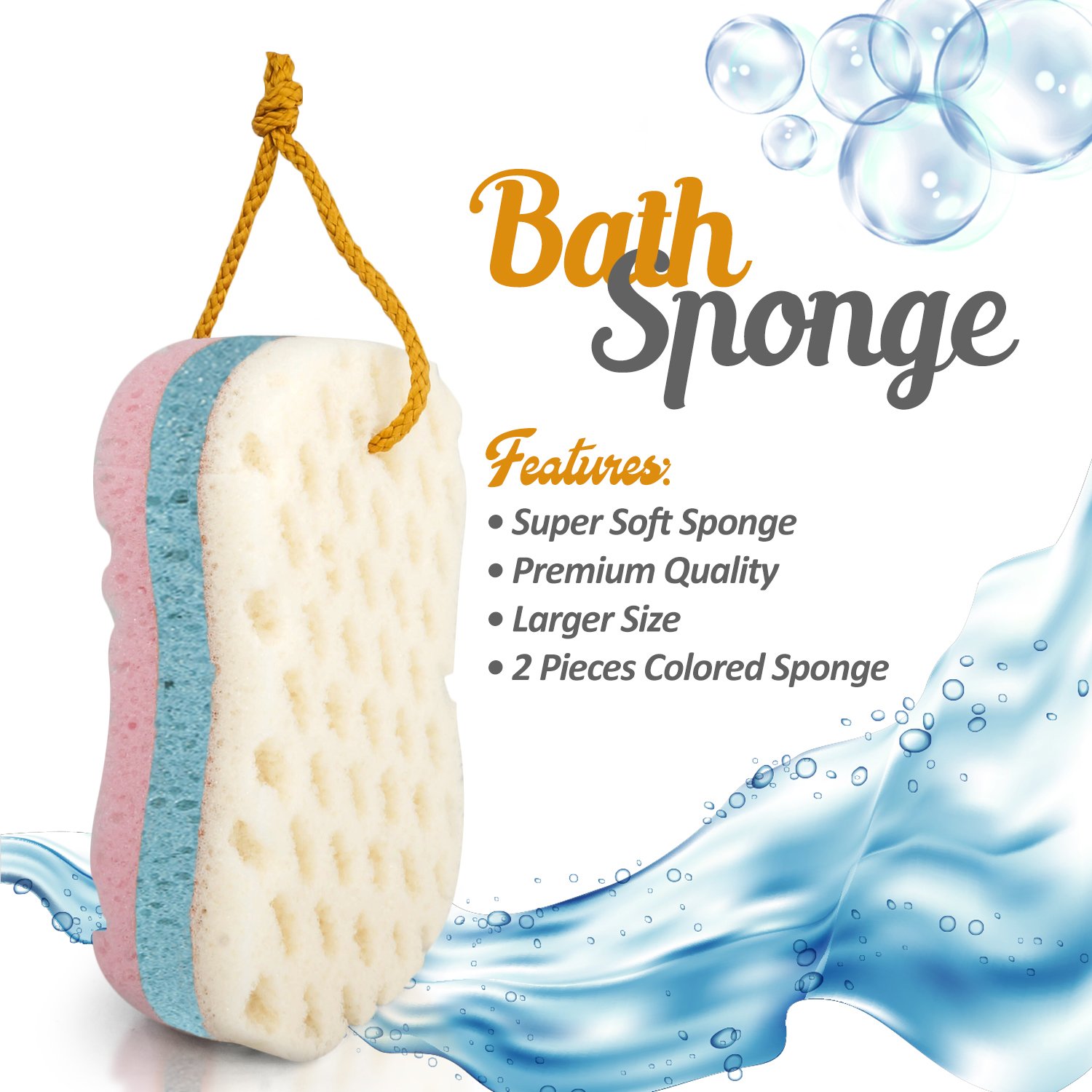 Valiry Soft Bath Sponge For Men, Women & Kids- Gentle & Soothing Body Sponge Set For Cleansing & Massage Extra Large & Fast Drying, For Smooth & Rejuvenated Skin -2 Pack