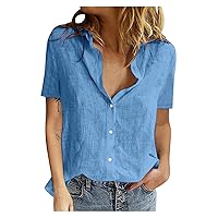 Women's Long Sleeve V Neck Solid Color Casual Blouses with Pockets Button Down Shirt Tops 2024 Summer Top Shirts