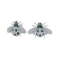 Vintage Art Deco Style 3D Pave CZ Gemstone Jade Garden Insect Queen Bumble Bee Black White Freshwater Cultured Pearl Stud Earrings, Pendant, Necklace or Brooch for Women