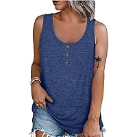 UOFOCO Sleeveless Casual Loose Low Collar T Shirts Women's Summer Tank Top Cami Shirts Solid Womens Tops Tees Blouses Blue Large