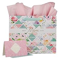 Christian Art Gifts Large Landscape Gift Bag for Women w/Scripture Greeting Card & Tissue Paper Set: Best Mom Ever - Wrapping Essential for Mothers Day, Birthdays, Holidays, Multicolor Florals w/Gold
