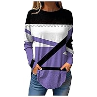 Womens Long Sleeve Tops Casual Spring Fall Print Blouses Plus Size Loose T-Shirts Lightweight Round Neck Tunic Tops