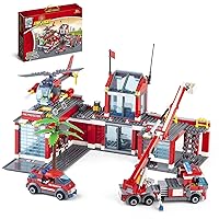 QLT QIAOLETONG City Fire Station Building Kit, 774 Pcs Building Set Including Fire Station, Fire Truck, Fire Helicopter,Fire Fighter, City Building Blocks STEM Toys Gift for Boys 6-10 Years Old.