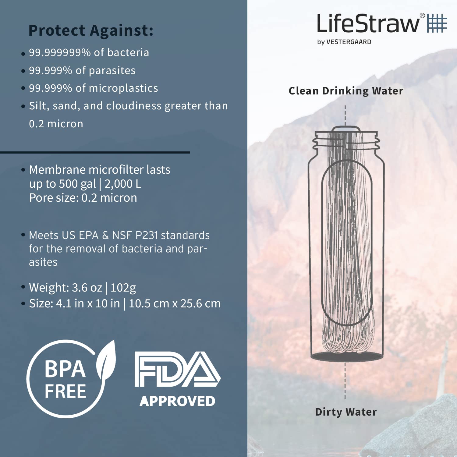 LifeStraw Peak Series - Collapsible Water Filter System – for Trail Running, Through Hiking, Camping, RVing, Travel, Cycling, and Fishing