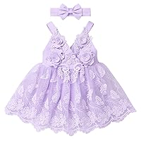 IMEKIS Newborn Baby Girl 1st Birthday Outfit Butterfly Lace Romper Dress with Headband Cake Smash Easter Photo Shoot
