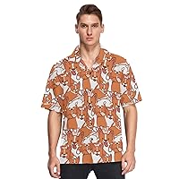 ALAZA Mens Cartoon Corgis Pattern Quick Dry Hawaiian Shirt