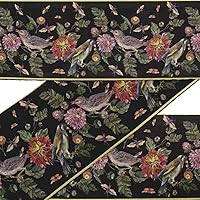 Black Bird & Dahlia Floral Printed Ribbon Trim 9 Yard Velvet Fabric Laces for Crafts Sewing Accessories 4 Inches