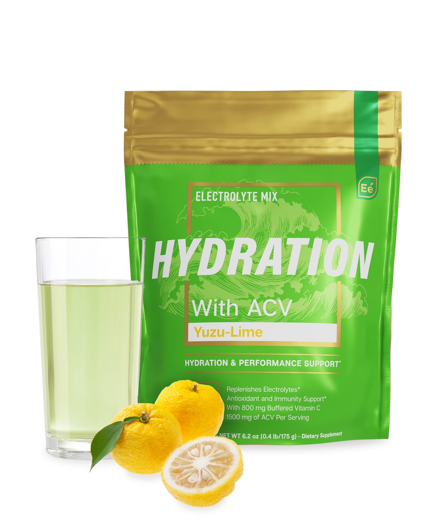Hydration Powder Packets - Yuzu Lime Flavor | Sugar Free Electrolyte Drink Mix | with ACV & Vitamin C | 25 Stick Packs - by Essential elements