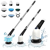 Electric Spin Scrubber, 2023 New Cordless Voice Prompt Shower Cleaning Brush with 8 Replaceable Brush Heads, 3 Adjustable Speeds, and Adjustable Extension Handle for Bathroom Floor Tile