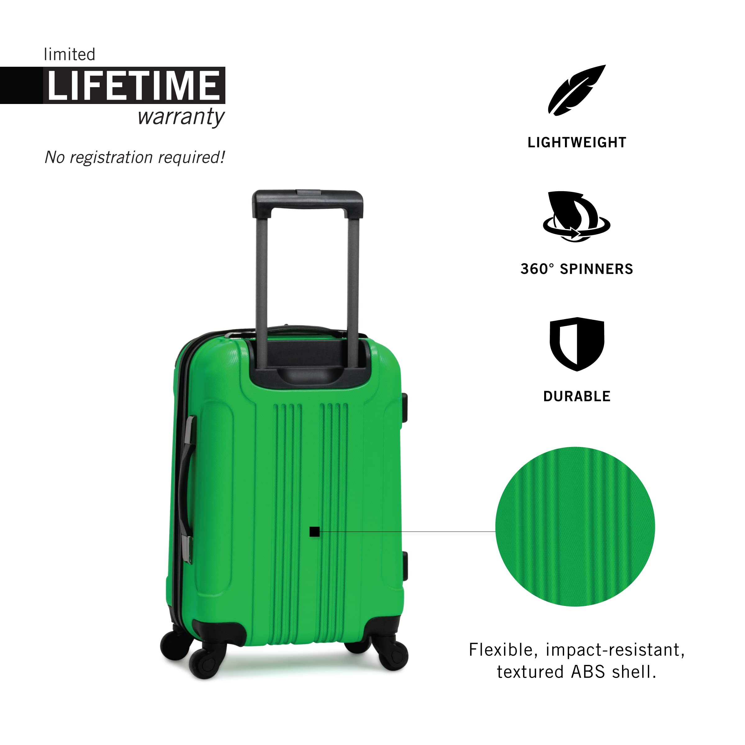 KENNETH COLE REACTION Out Of Bounds Luggage Collection Lightweight Durable Hardside 4-Wheel Spinner Travel Suitcase Bags, Kelly Green, 28-Inch Checked