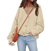 LILLUSORY Women's Cardigan Sweaters Cropped Button Open Front Cashmere Oversized Sweater V Neck Loose Cardigans Knit Tops