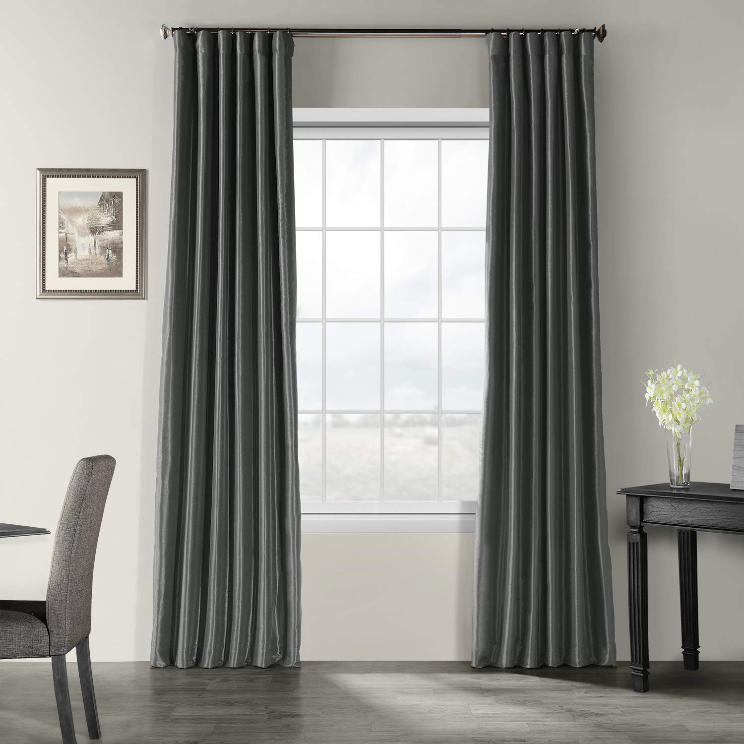HPD Half Price Drapes Faux Dupioni Silk Curtain Vintage Textured for Room Decor 50 X 108 (1 Panel), PDCH-KBS41-108, Arrowhead Grey