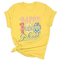 100 Days of School Shirt Women Funny Letter Print Graphic Tees Round Neck Summer Short Sleeve Junior Tops