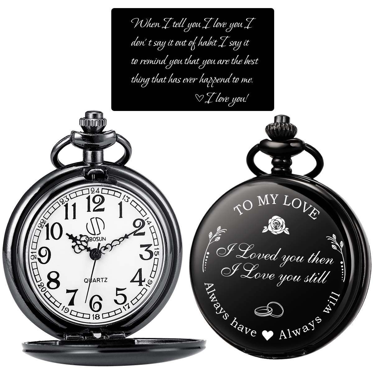 SIBOSUN Pocket Watch for Men Who Have Everything Birthday Gifts for Men Personalized Gifts to My King (Husband Boyfriend Lover) Engraved Valentine's Gift + I Love You Card