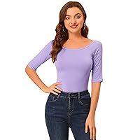Allegra K Women's Half Sleeves Scoop Neck Fitted Layering Top Soft T-Shirt