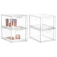 HBlife Pack of 4 Stackable Makeup Organizer Drawers Clear Plastic Bathroom Organizers Cosmetic Container Organization and Storage Bins for Vanity