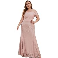 Women Plus Size Floral Lace Off-The-Shoulder Mermaid Maxi Prom Dress
