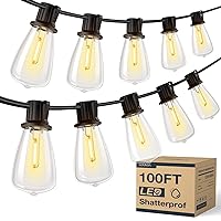 100FT(50FT*2) LED Outdoor String Lights Waterproof Patio Lights with 32 Shatterproof ST38 Replaceable Bulbs(2 Spare), Dimmable Outside Hanging Lights Connectable for Porch, Backyard, 2200K