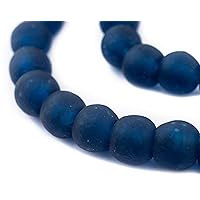 TheBeadChest Dark Aqua Recycled Glass Beads 18mm Ghana African Sea Glass Blue Round Large Hole 30 Inch Strand Handmade Fair Trade