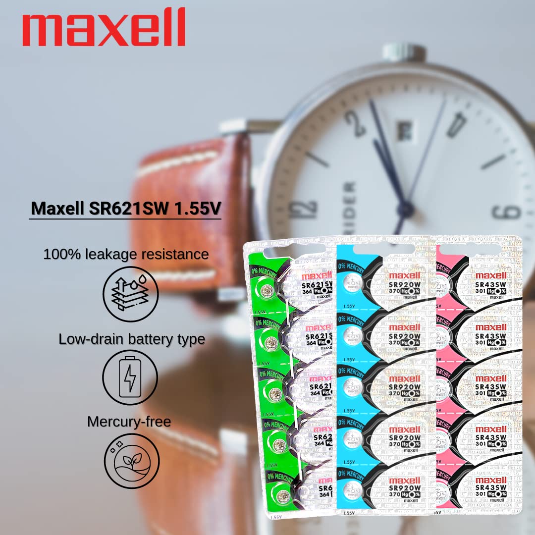 MAXELL 364 SR621SW, AG1 - 1 Pack of 5 Batteries. USA GP164.