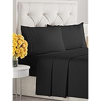 Queen Size 4 Piece Sheet Set - Comfy Breathable & Cooling Sheets - Hotel Luxury Bed Sheets for Women & Men - Deep Pockets, Easy-Fit, Extra Soft & Wrinkle Free Sheets - Black Oeko-Tex Bed Sheet Set
