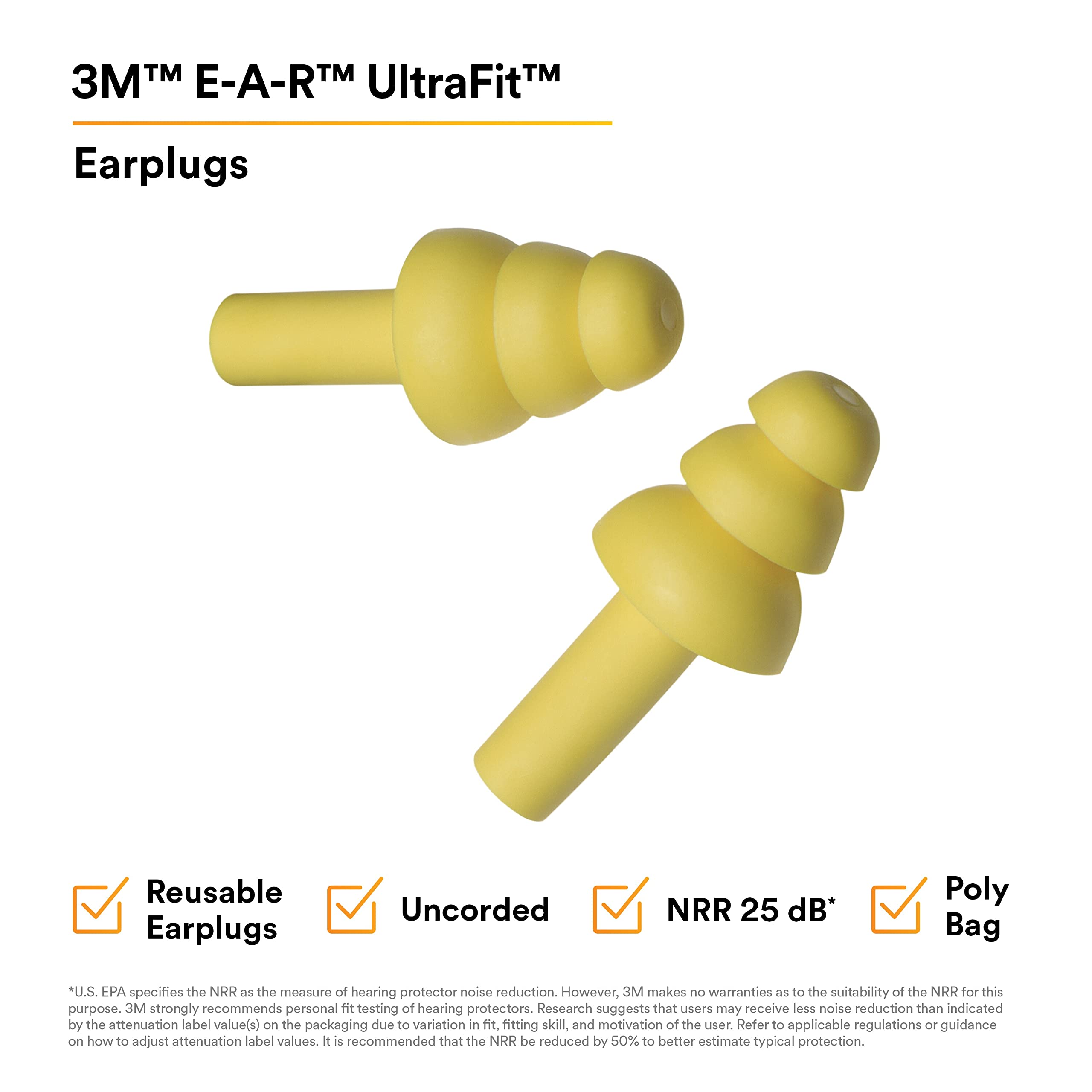 3M EAR Ultrafit Earplugs, 100-Pair