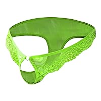 Men's Lace Sexy Perspective Bikini Briefs Low Rise T-Back Open Front Thongs Breathable Support G-String