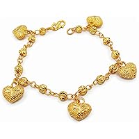 Lovely Hearts 23K 24K THAI BAHT YELLOW GOLD Plated Charm Bracelet 8 inch Jewelry Girl Women