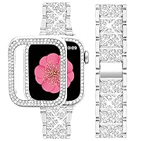 SUPOIX Compatible with Apple Watch Band 38mm + Case, Women Jewelry Bling Diamond Metal Strap & 2 Pack Protective Cover Cases for iWatch Series 3/2/1(Silver/38mm)