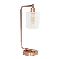 Simple Designs LD1036-RGD Bronson Antique Style Industrial Iron Lantern Desk Bedside Glass Shade Table Lamp, Rose Gold