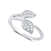Sterling Silver Cz Stackable Leaf Ring (Size 4-11)