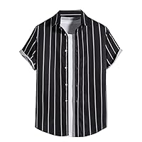 Men's Short Sleeve Button Down Shirts Fashion Striped Print Hawaiian Beach Shirt Casual Dress Going Out Camp Tops