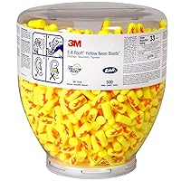 3M Ear Plugs, 500 Pair/Refill Bottle for One Touch Dispenser, E-A-Rsoft Yellow Neon Blasts 391-1010, Uncorded, Disposable, NRR 33, Drilling, Grinding, Machining, Sawing, Sanding, Welding