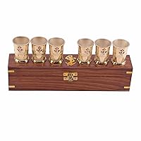 Devyom Royal Brass Tequila Shot Glass with Anchor Monogram in Handmade Wooden Box – Six Glass Set