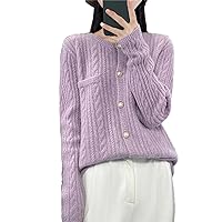 100% Merino Wool Cashmere Women's Knitted Sweater O Neck Long Sleeve Cardigan Autumn and Winter Casual Thick Sweater